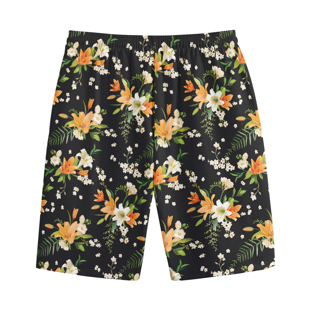 Spring Lily Flowers Pattern Print Cotton Shorts
