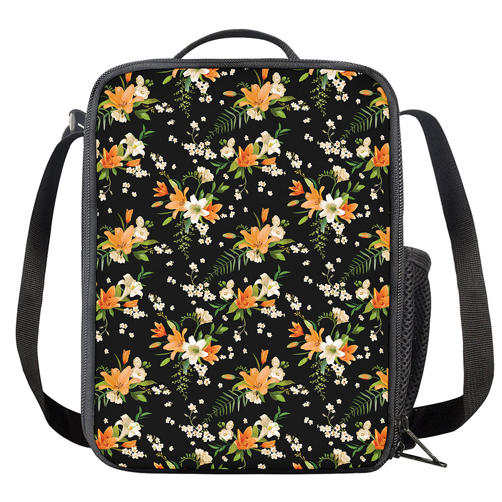 Spring Lily Flowers Pattern Print Crossbody Lunch Bag