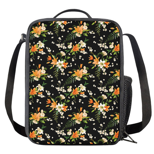 Spring Lily Flowers Pattern Print Crossbody Lunch Bag