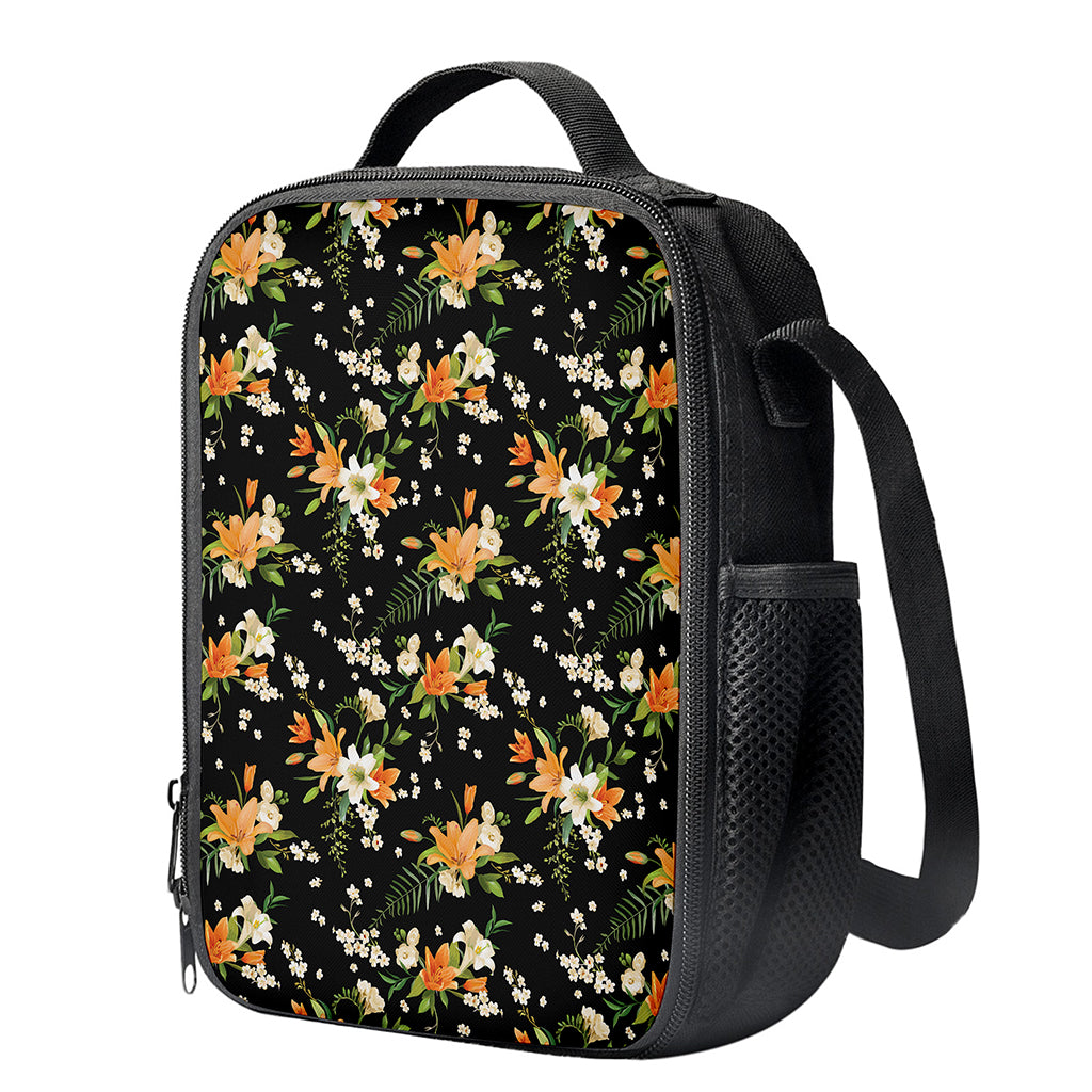 Spring Lily Flowers Pattern Print Crossbody Lunch Bag