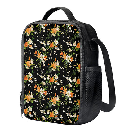 Spring Lily Flowers Pattern Print Crossbody Lunch Bag