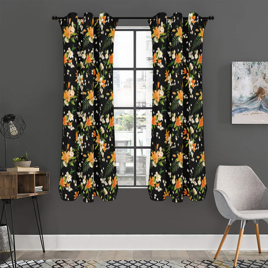 Spring Lily Flowers Pattern Print Curtain