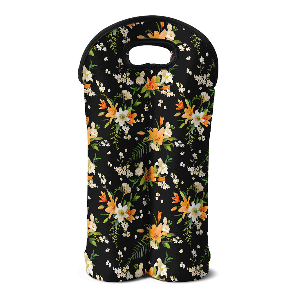 Spring Lily Flowers Pattern Print Double Neoprene Wine Tote