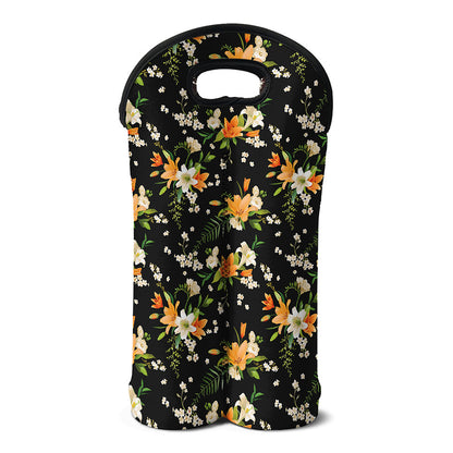 Spring Lily Flowers Pattern Print Double Neoprene Wine Tote