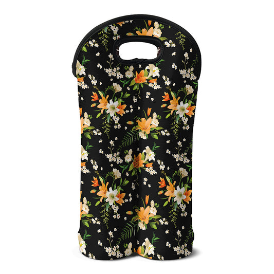 Spring Lily Flowers Pattern Print Double Neoprene Wine Tote