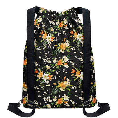 Spring Lily Flowers Pattern Print Drawstring Backpack