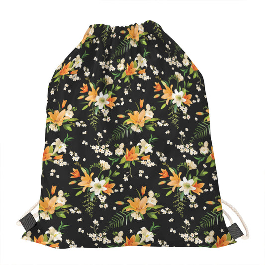 Spring Lily Flowers Pattern Print Drawstring Bag