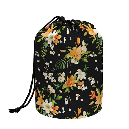 Spring Lily Flowers Pattern Print Drawstring Makeup Bag