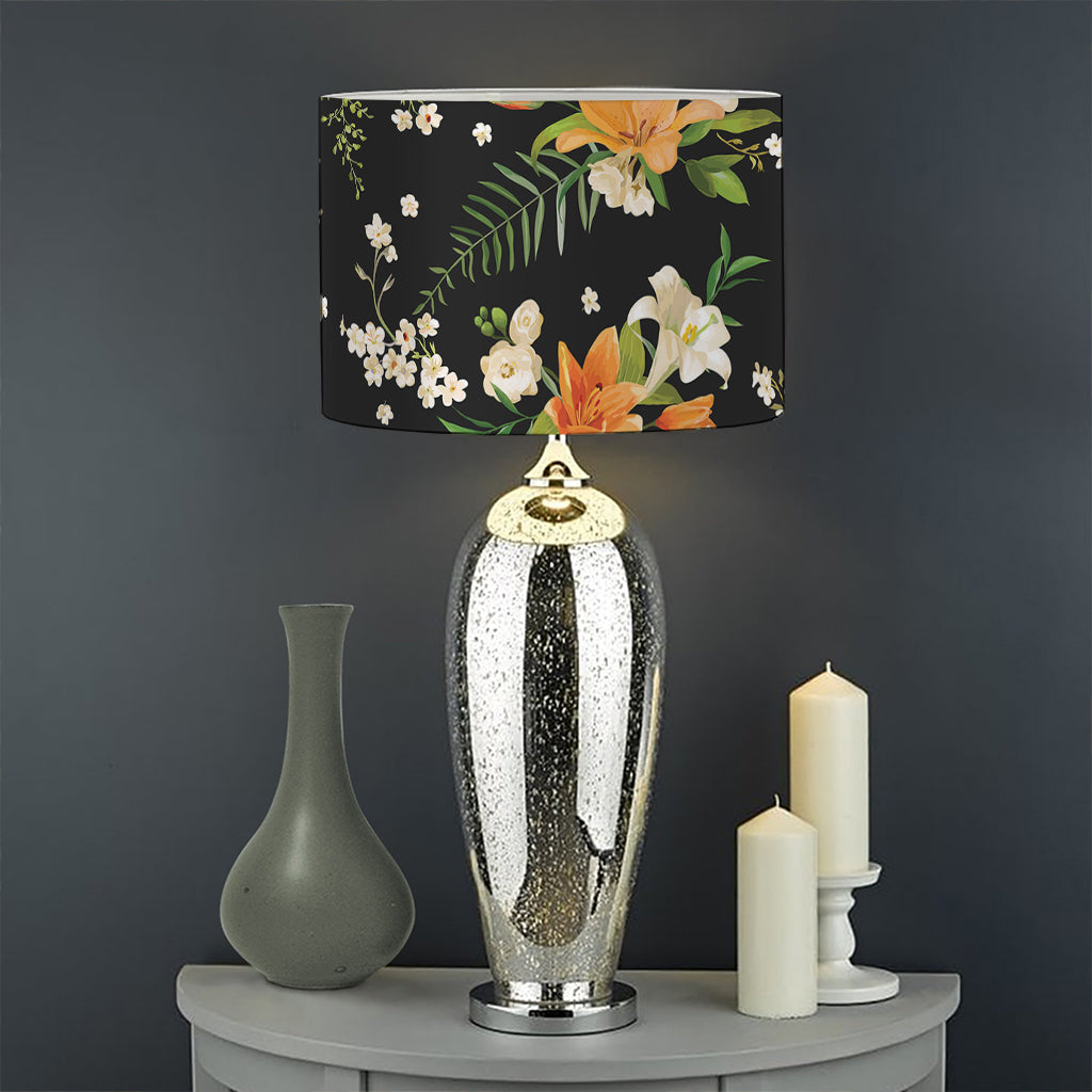 Spring Lily Flowers Pattern Print Drum Lamp Shade