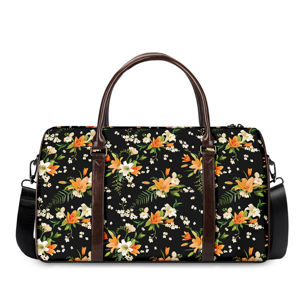 Spring Lily Flowers Pattern Print Duffle Bag