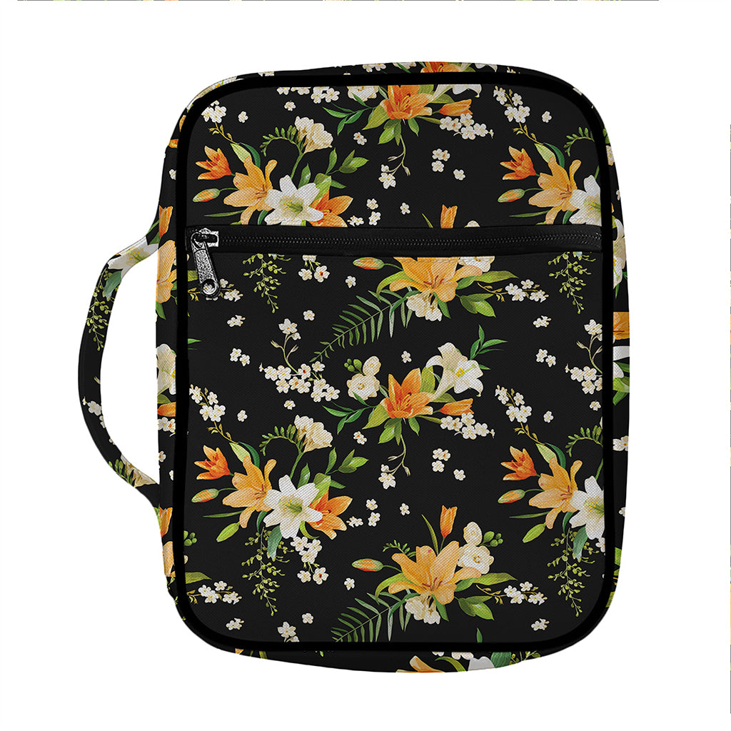 Spring Lily Flowers Pattern Print Front Pocket Bible Bag
