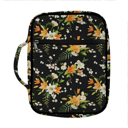 Spring Lily Flowers Pattern Print Front Pocket Bible Bag