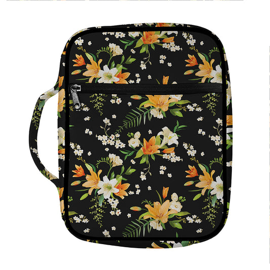 Spring Lily Flowers Pattern Print Front Pocket Bible Bag