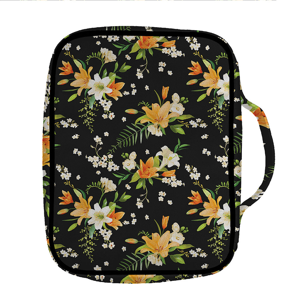 Spring Lily Flowers Pattern Print Front Pocket Bible Bag