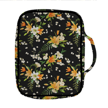 Spring Lily Flowers Pattern Print Front Pocket Bible Bag