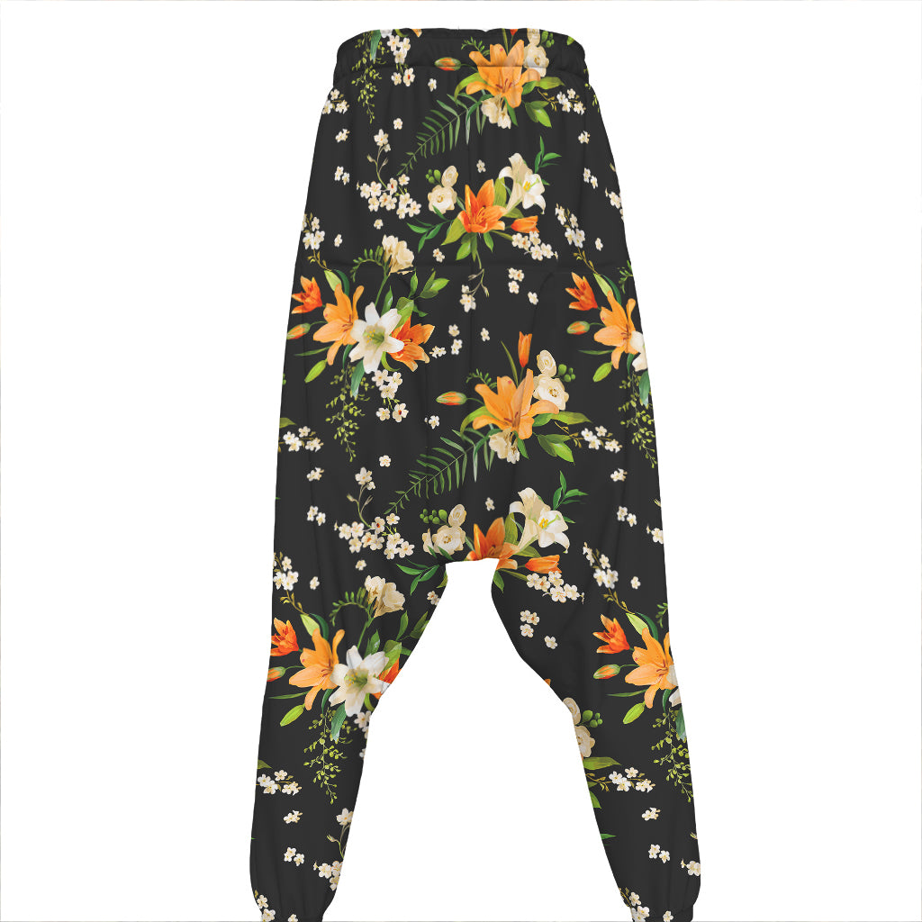 Spring Lily Flowers Pattern Print Hammer Pants