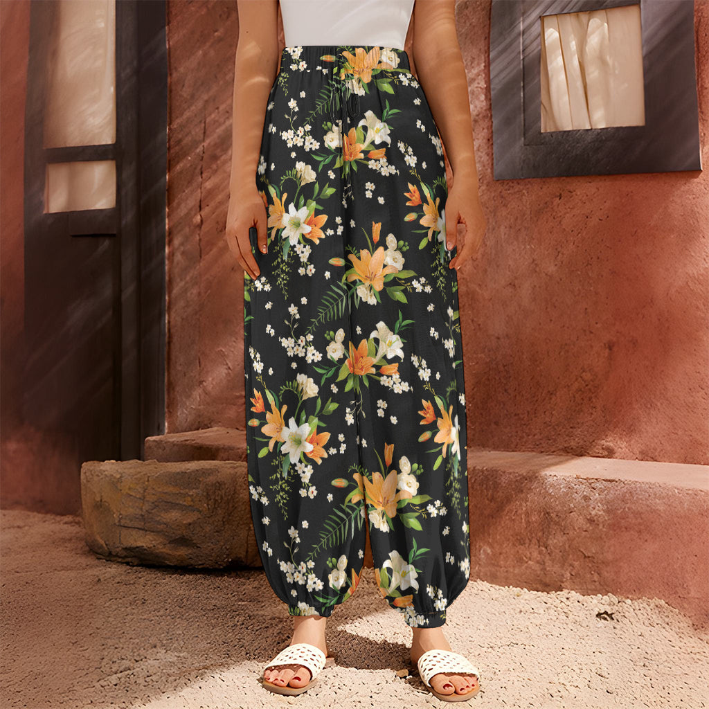 Spring Lily Flowers Pattern Print Harem Pants