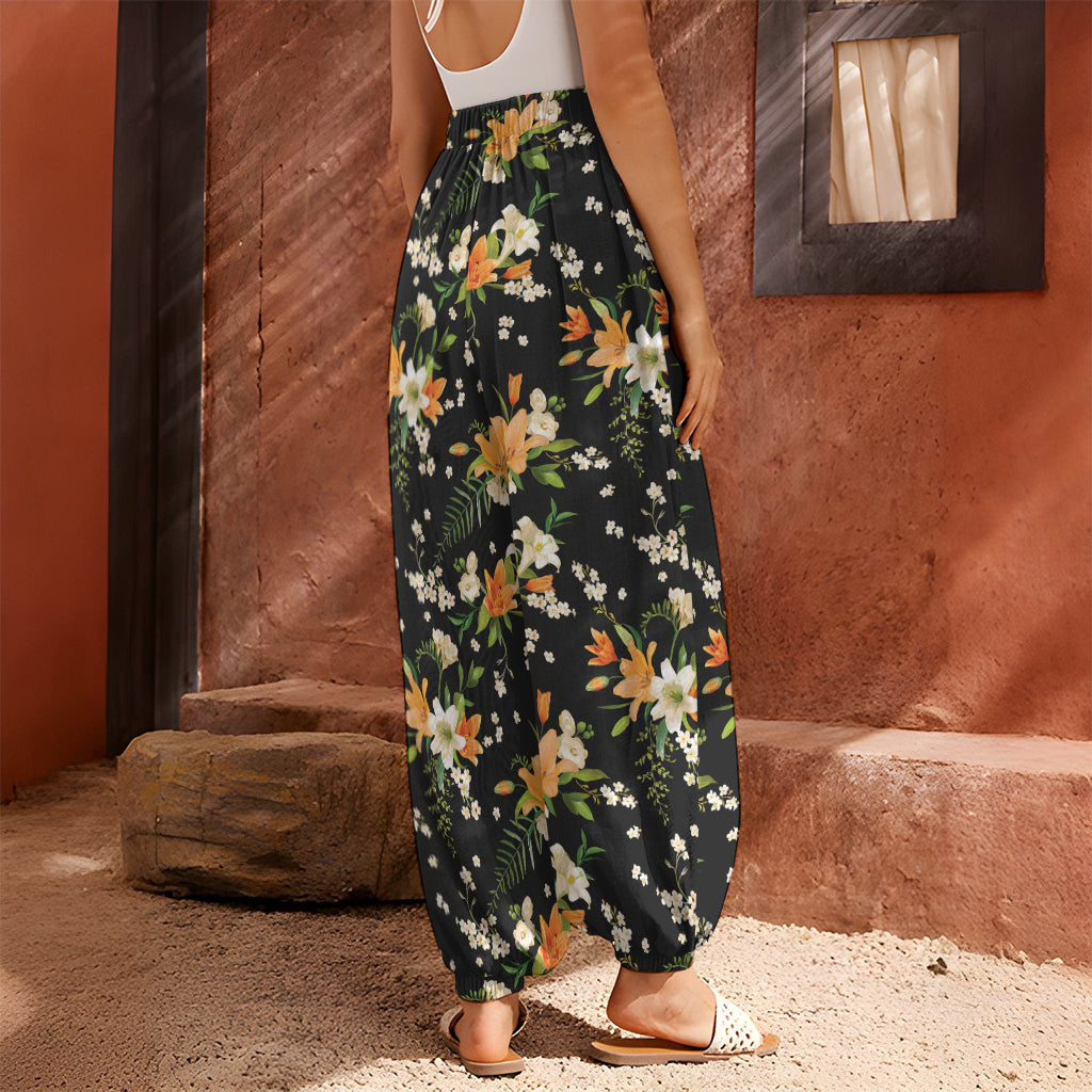 Spring Lily Flowers Pattern Print Harem Pants