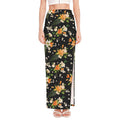 Spring Lily Flowers Pattern Print High Slit Maxi Skirt