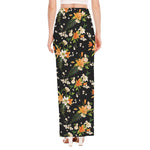 Spring Lily Flowers Pattern Print High Slit Maxi Skirt