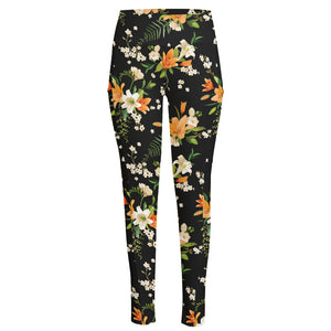 Spring Lily Flowers Pattern Print High-Waisted Pocket Leggings