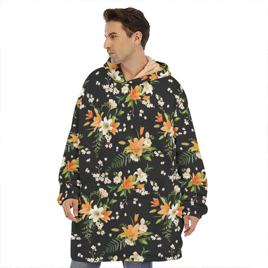 Spring Lily Flowers Pattern Print Hoodie Blanket