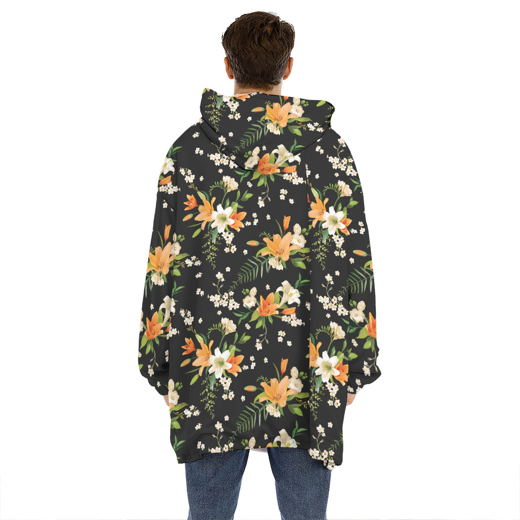 Spring Lily Flowers Pattern Print Hoodie Blanket