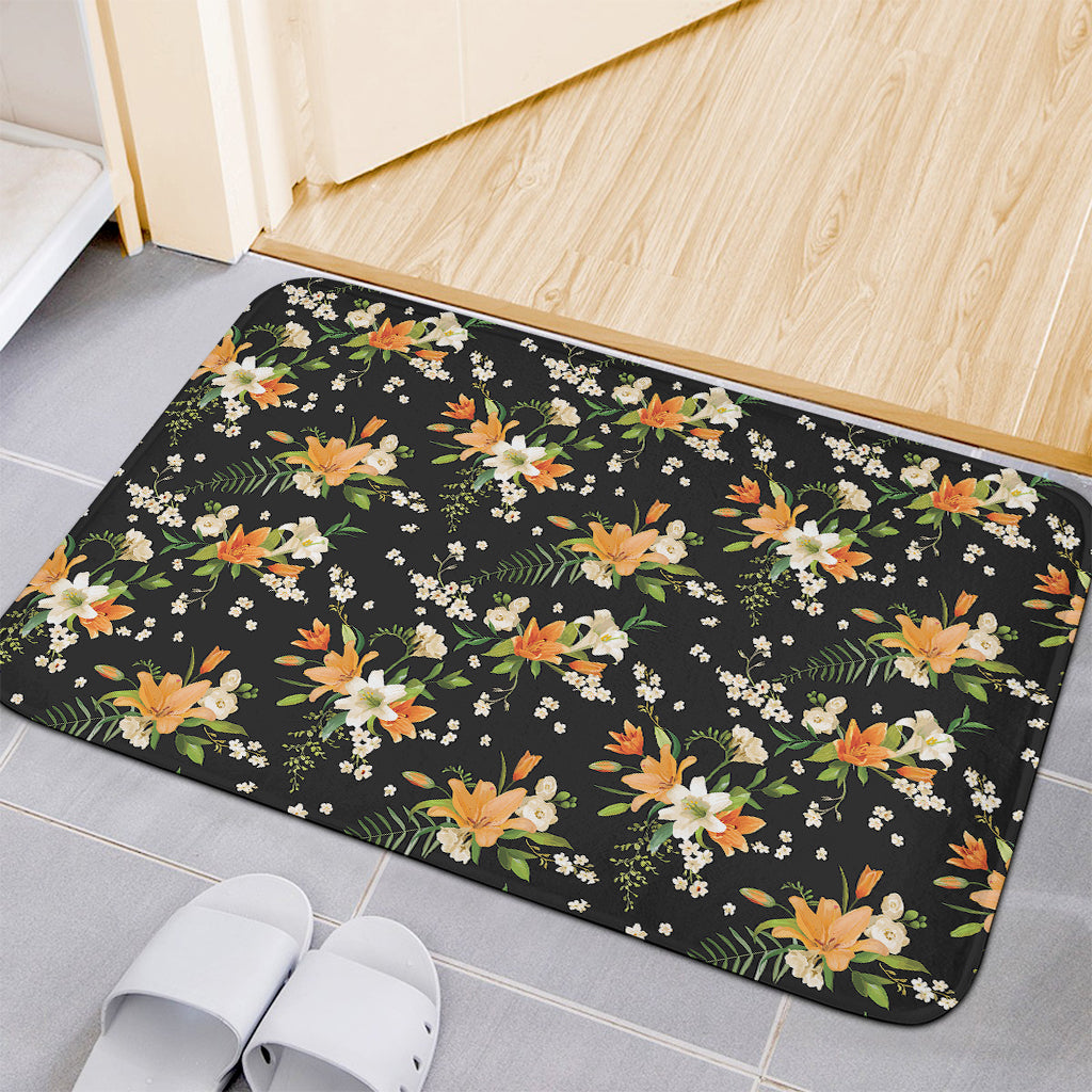 Spring Lily Flowers Pattern Print Indoor Door Mat
