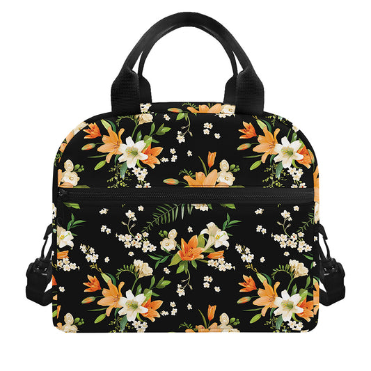 Spring Lily Flowers Pattern Print Insulated Lunch Bag