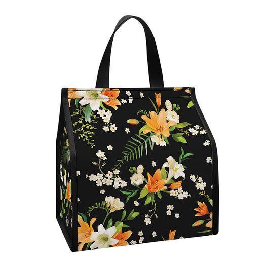 Spring Lily Flowers Pattern Print Insulated Lunch Tote
