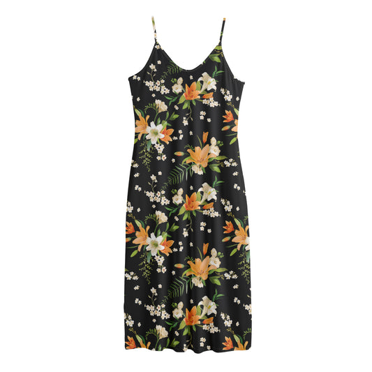 Spring Lily Flowers Pattern Print Jersey Midi Cami Dress