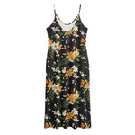 Spring Lily Flowers Pattern Print Jersey Midi Cami Dress
