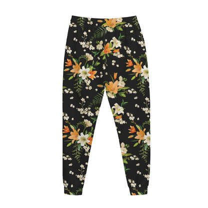 Spring Lily Flowers Pattern Print Jogger Pants