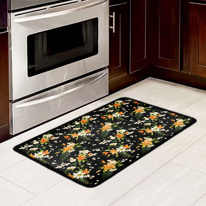 Spring Lily Flowers Pattern Print Kitchen Mat