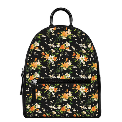 Spring Lily Flowers Pattern Print Leather Backpack