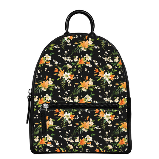 Spring Lily Flowers Pattern Print Leather Backpack