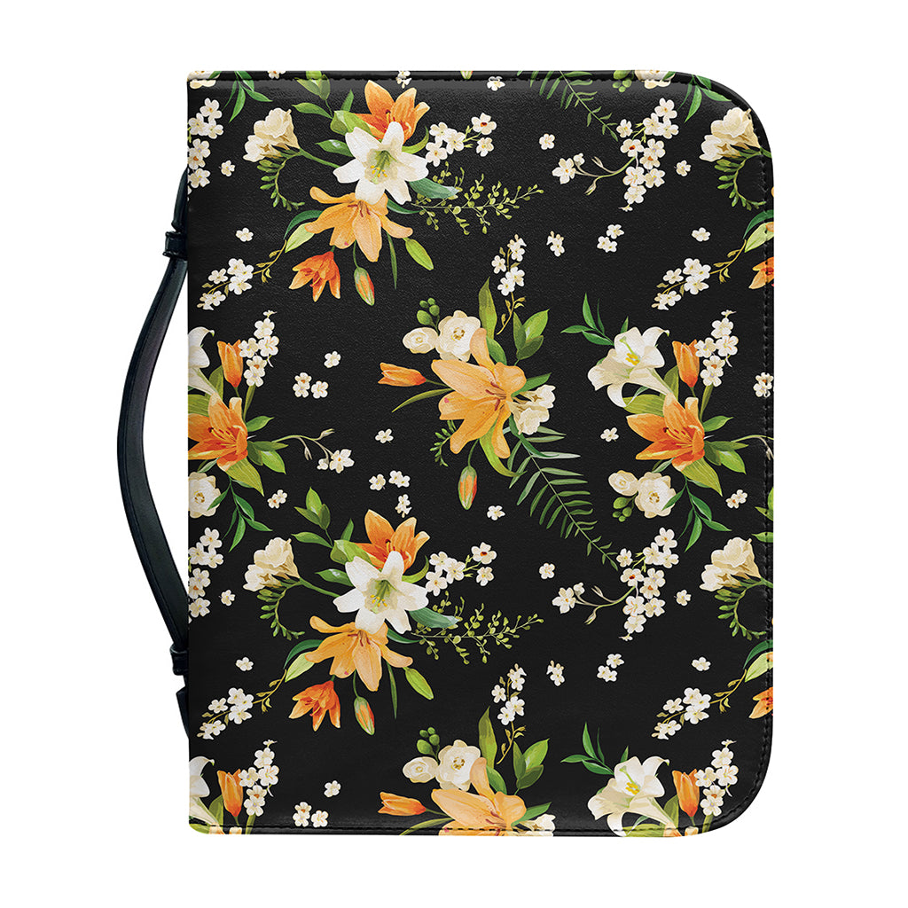 Spring Lily Flowers Pattern Print Leather Bible Cover