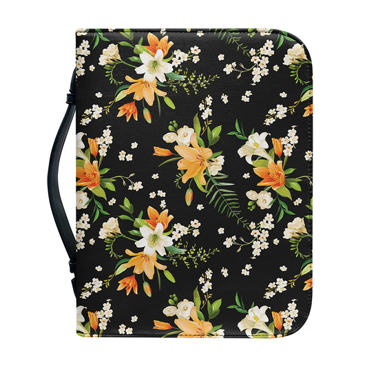 Spring Lily Flowers Pattern Print Leather Bible Cover
