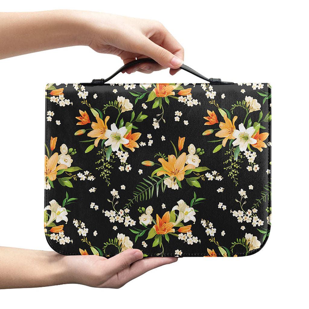 Spring Lily Flowers Pattern Print Leather Bible Cover