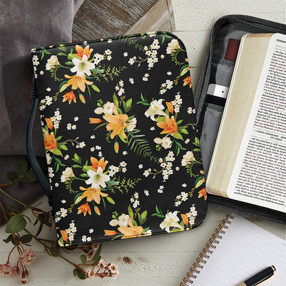 Spring Lily Flowers Pattern Print Leather Bible Cover
