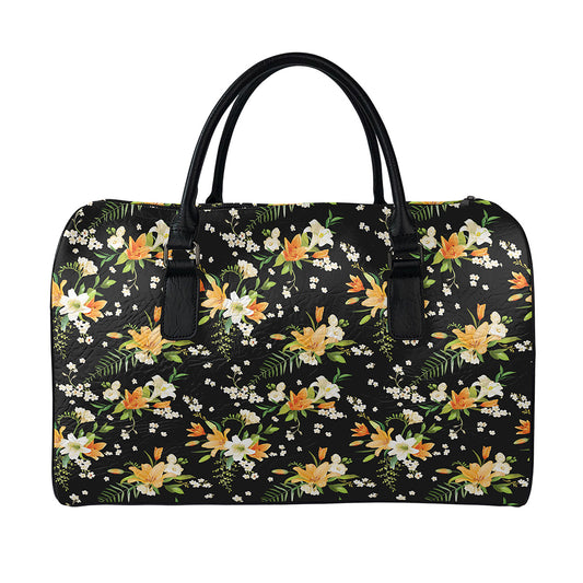 Spring Lily Flowers Pattern Print Leather Duffle Bag