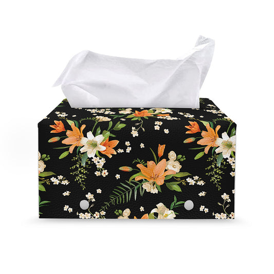 Spring Lily Flowers Pattern Print Leather Tissue Box Cover