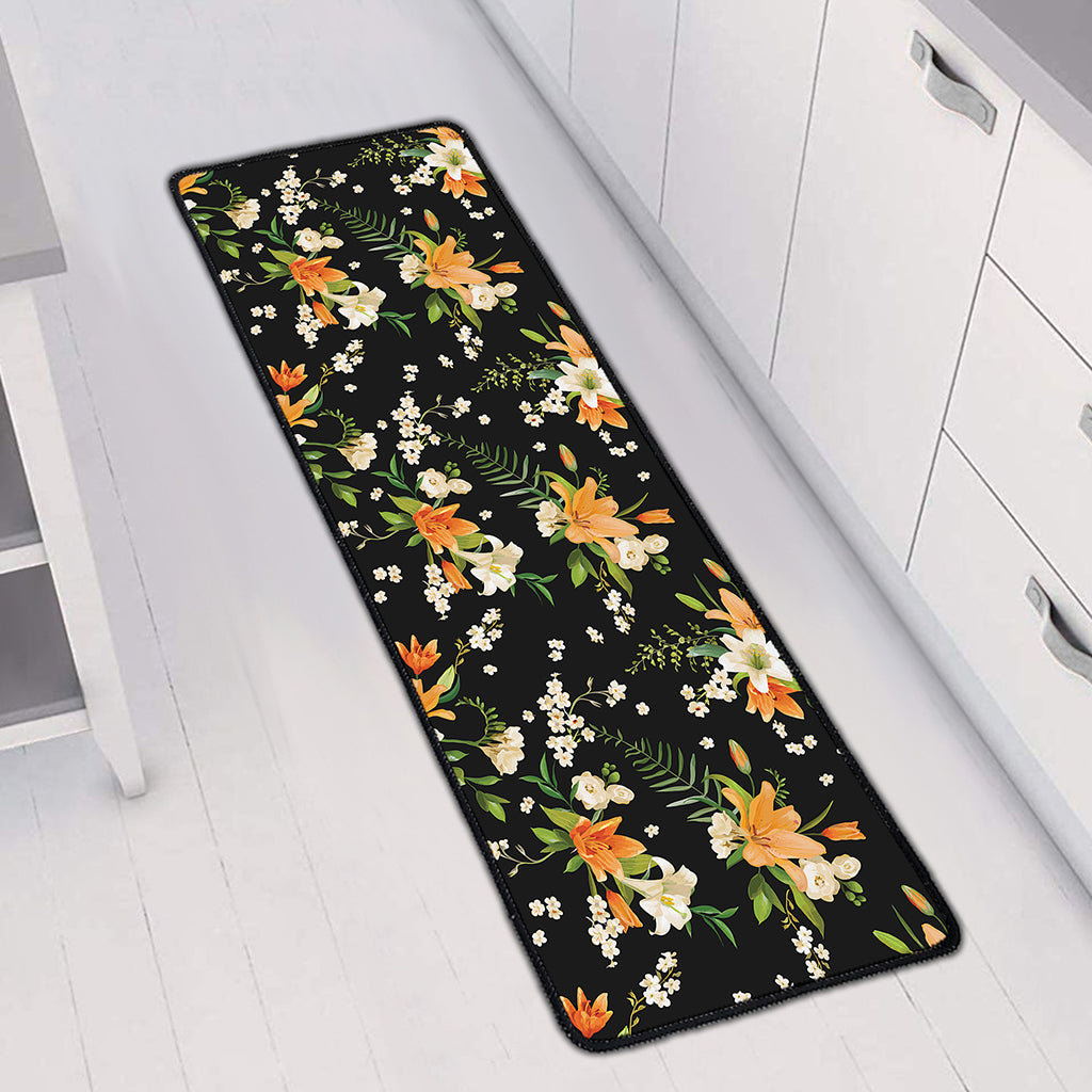 Spring Lily Flowers Pattern Print Long Kitchen Mat