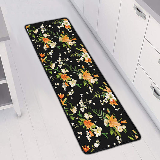 Spring Lily Flowers Pattern Print Long Kitchen Mat