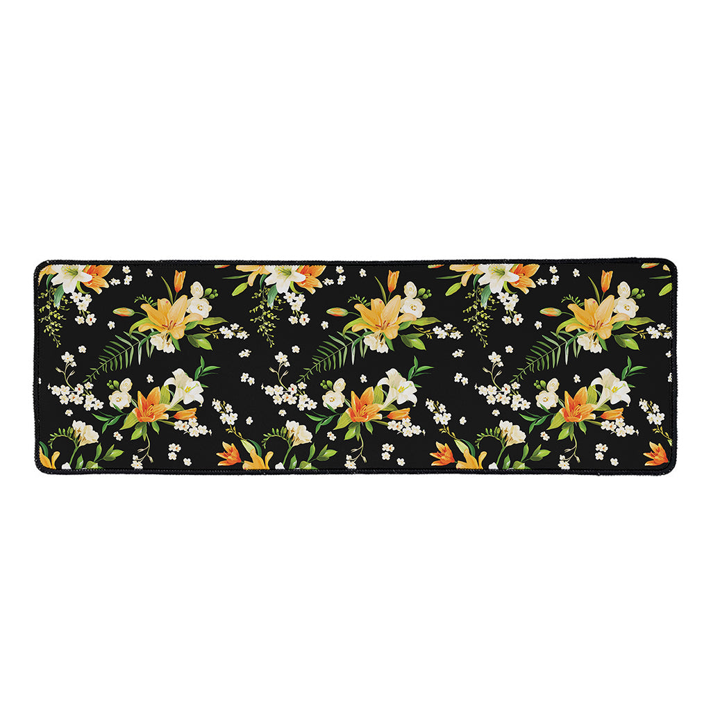 Spring Lily Flowers Pattern Print Long Kitchen Mat