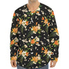 Spring Lily Flowers Pattern Print Long Sleeve Baseball Jersey