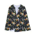 Spring Lily Flowers Pattern Print Long Sleeve Short Coat