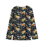 Spring Lily Flowers Pattern Print Long Sleeve Short Coat