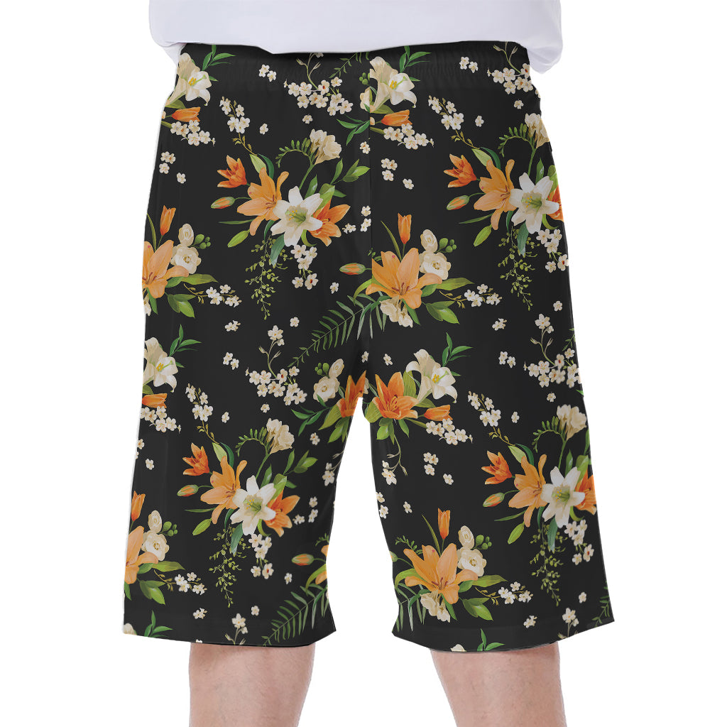 Spring Lily Flowers Pattern Print Men's Beach Shorts