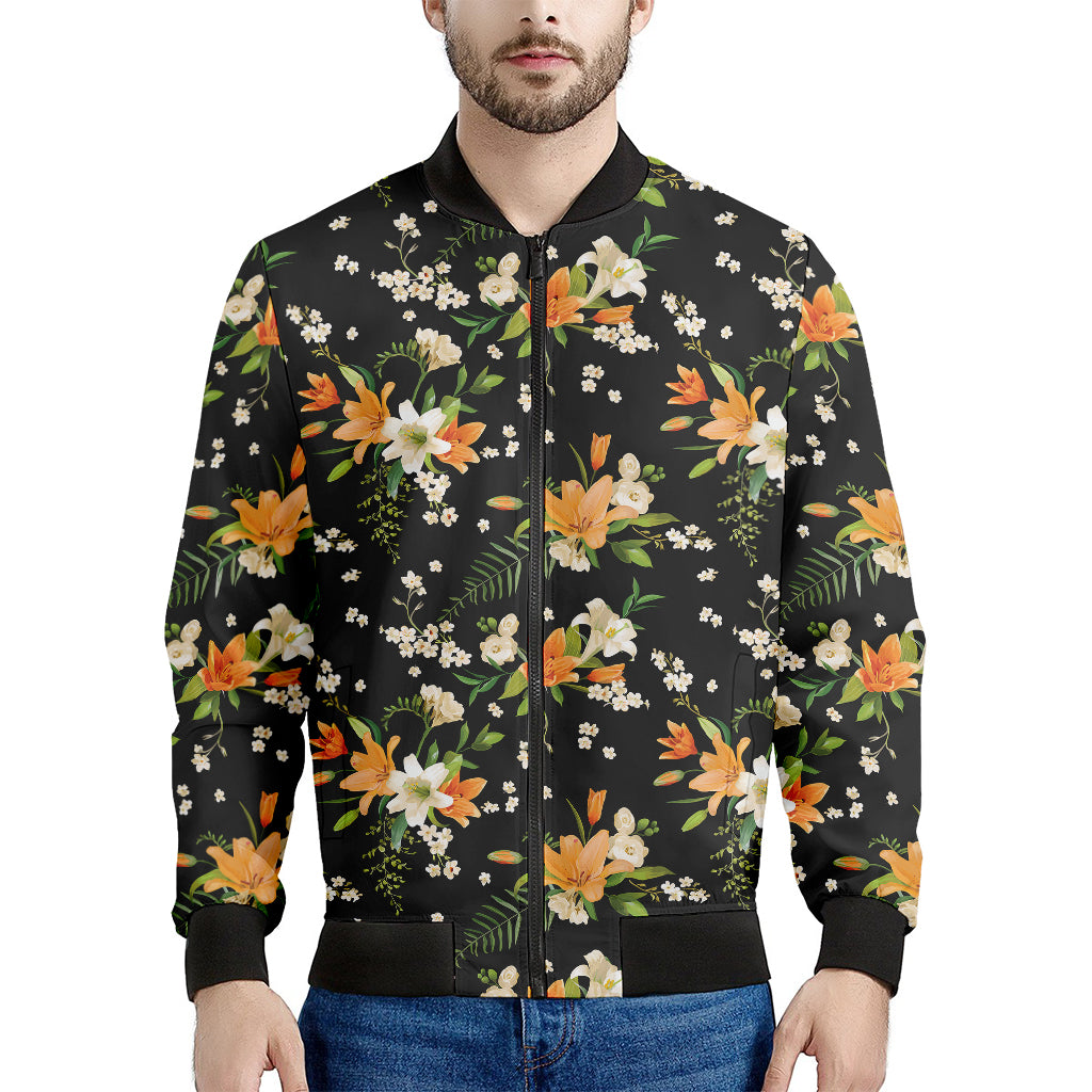Spring Lily Flowers Pattern Print Men's Bomber Jacket